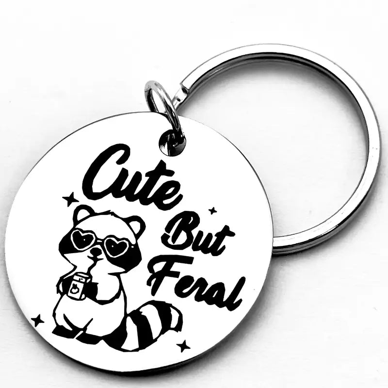 Cute But Feral Raccoon Keychain