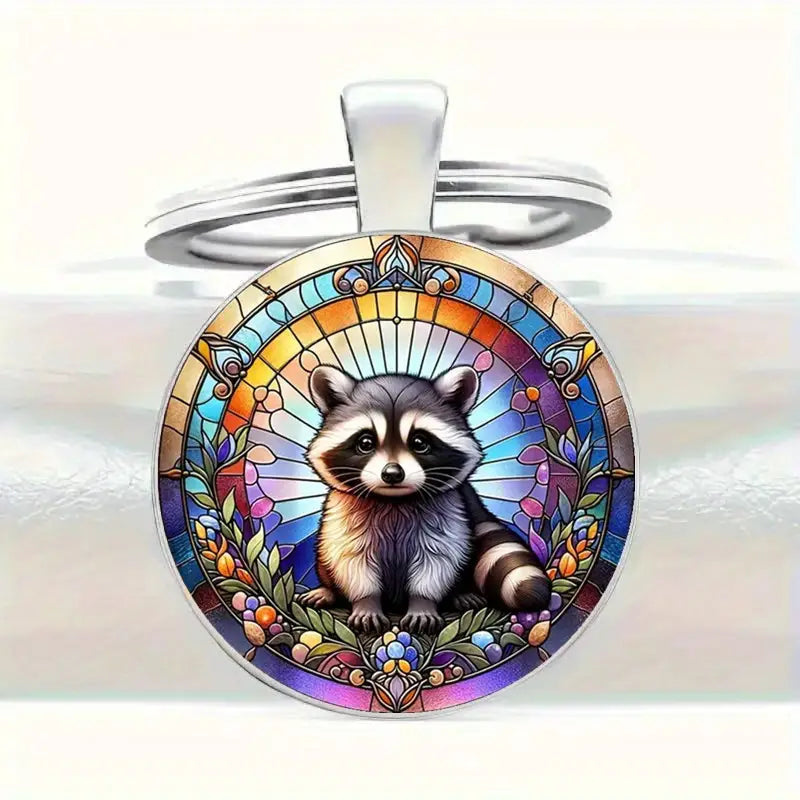 Raccoon Suncatcher Faux Stained Glass Keychain