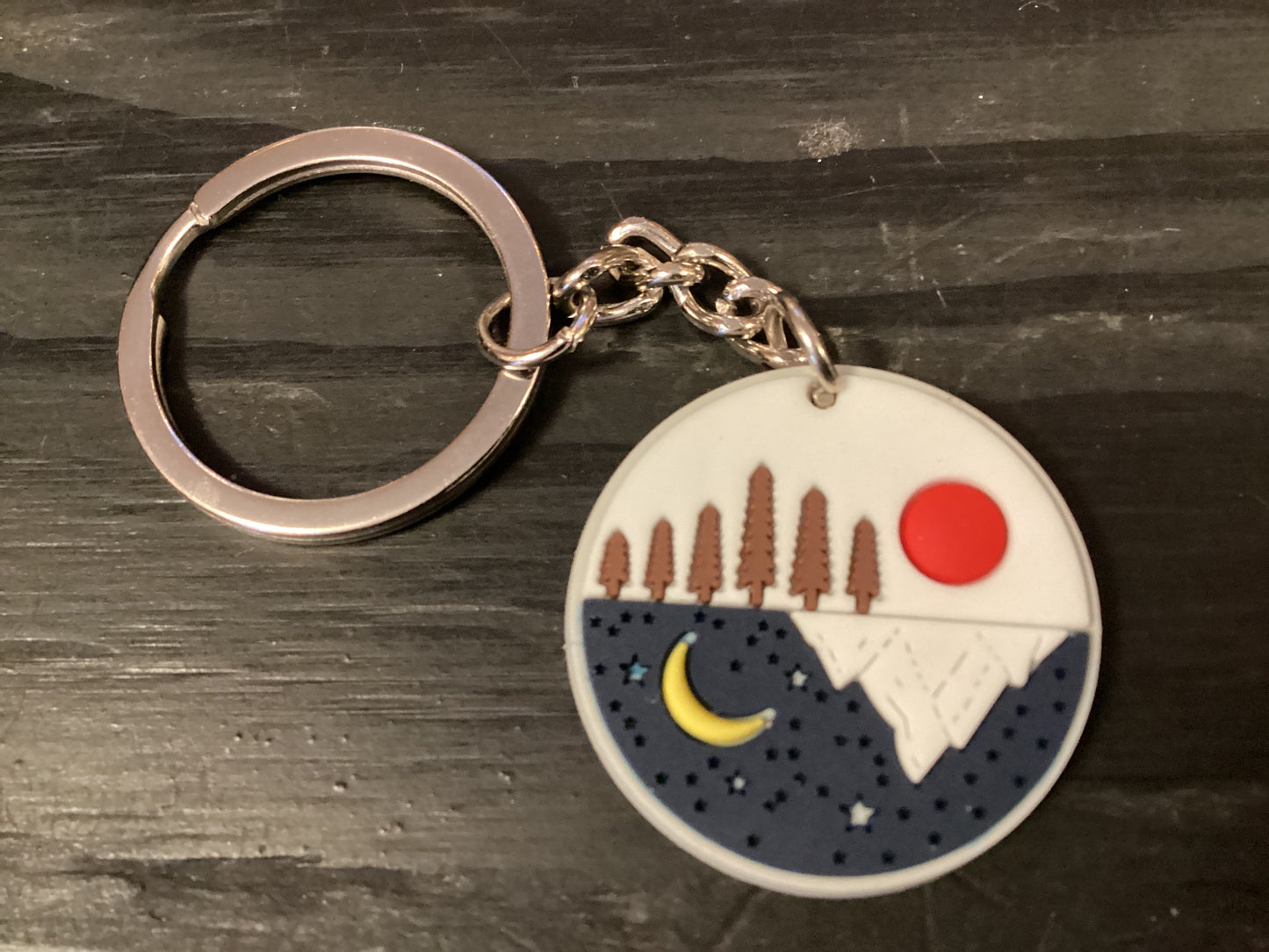 Sun, Moon, & Mountains Rubber Circle Keychain