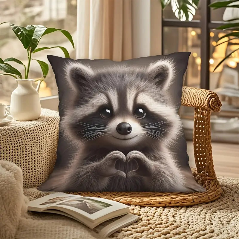 Heart Hands Raccoon Pillow