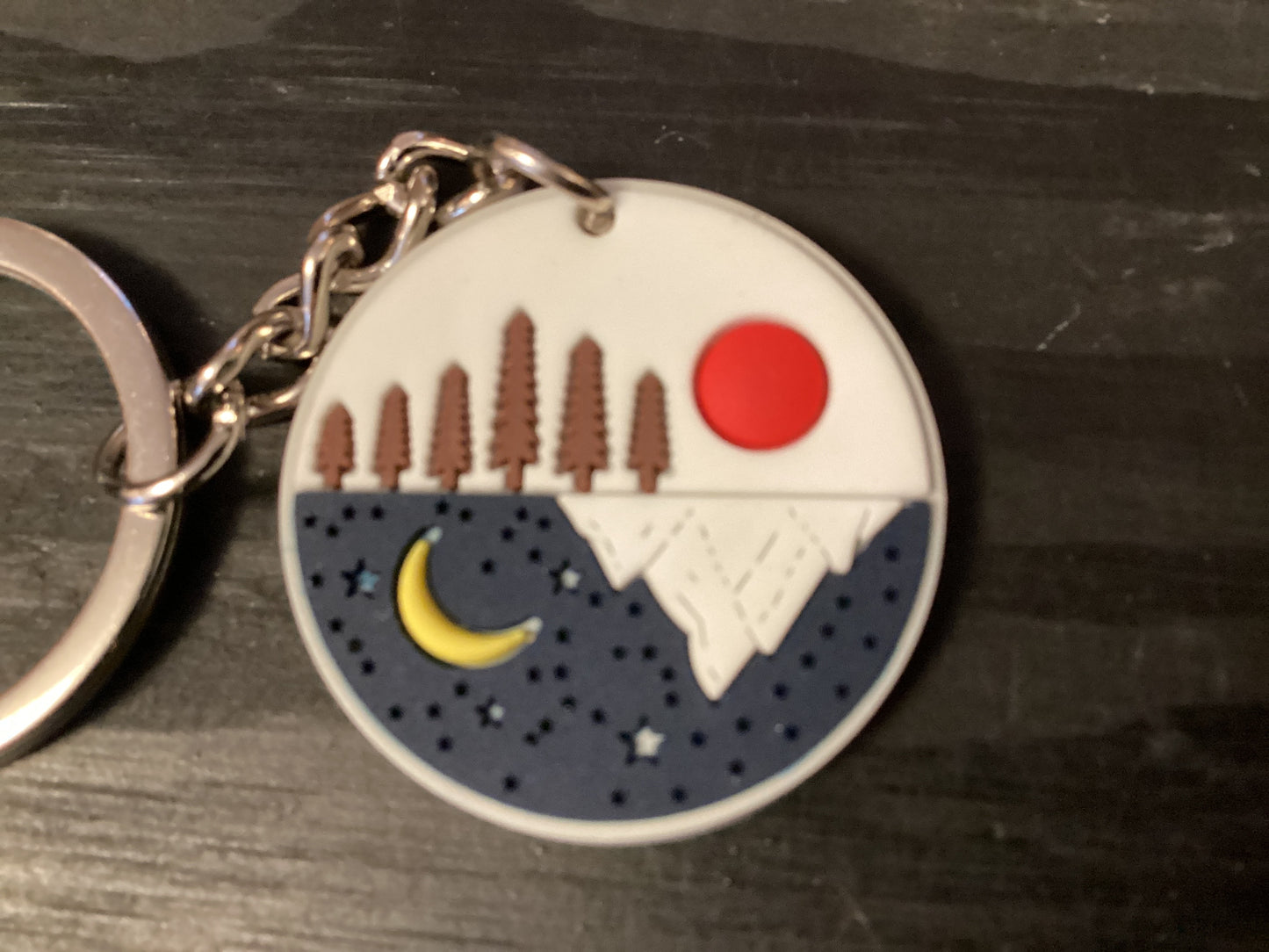 Sun, Moon, & Mountains Rubber Circle Keychain