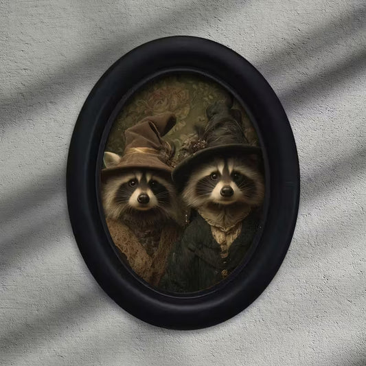 Vintage Raccoons in Hats Oval Wall Art picture