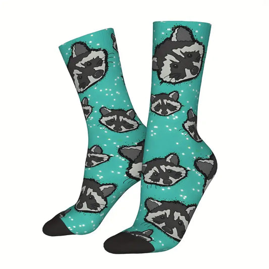 Raccoon Head Turquoise Socks