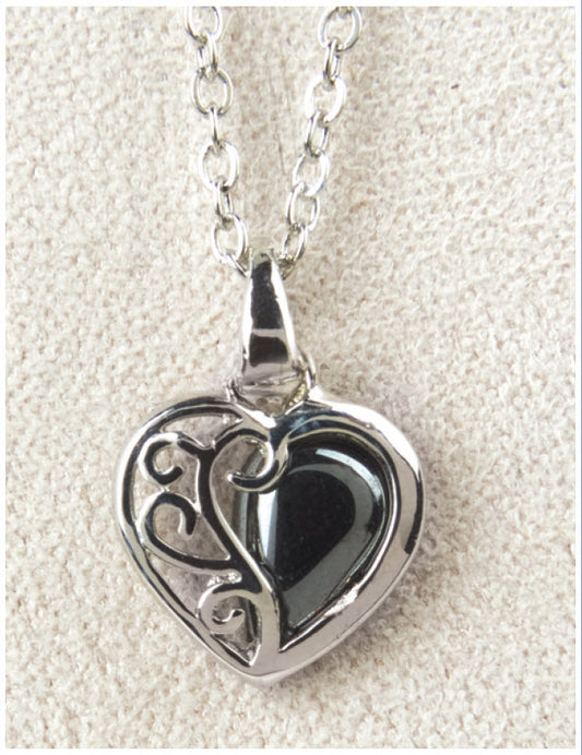 Heart Necklace Pearl or Hematite