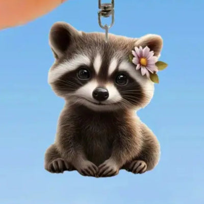 Raccoon with Flower in Ear Keychain