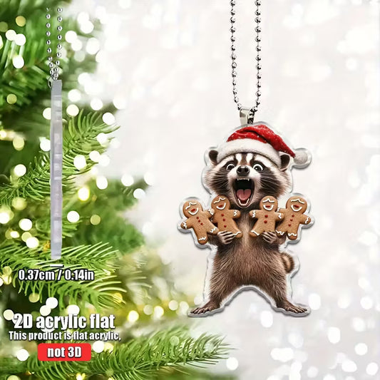 Raccoon Ravenously About to Eat Gingerbread Men Ornament