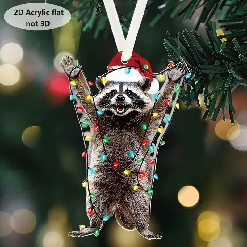 Raccoon Covererd in Christmas Lights Ornament