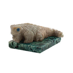 Stone Carved Iguana on Agate Slice