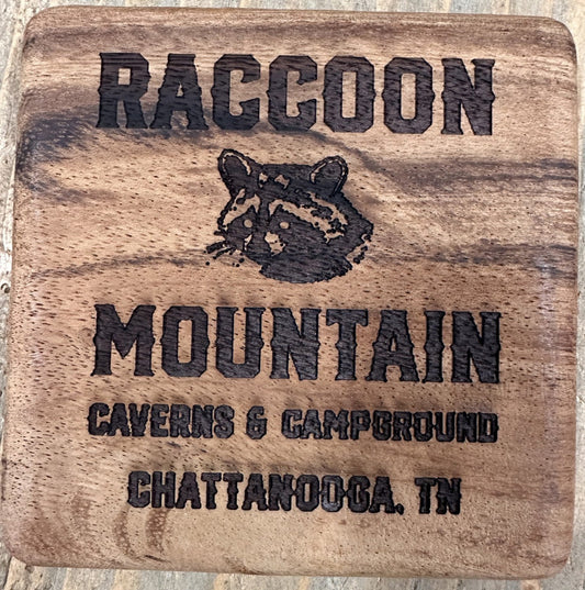 Raccoon Mountain Logo Wood Coaster