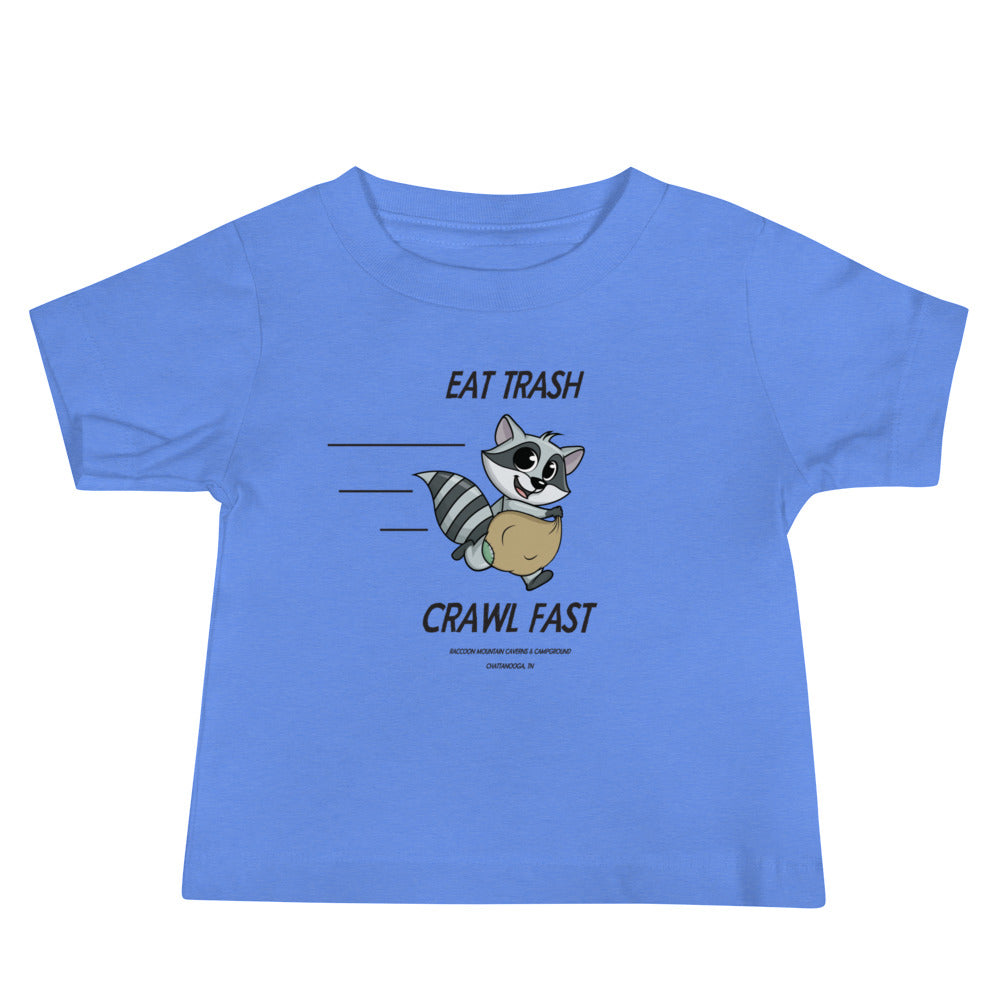 Eat Trash Crawl Fast Baby Tee Raccoon Mountain Caverns & Campground