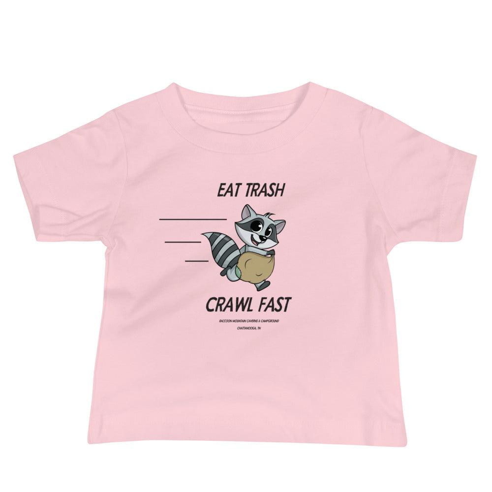 Eat Trash Crawl Fast Baby Tee Raccoon Mountain Caverns & Campground