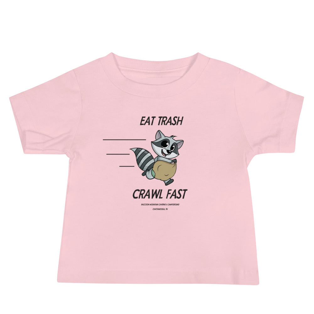 Eat Trash Crawl Fast Baby Tee Raccoon Mountain Caverns & Campground