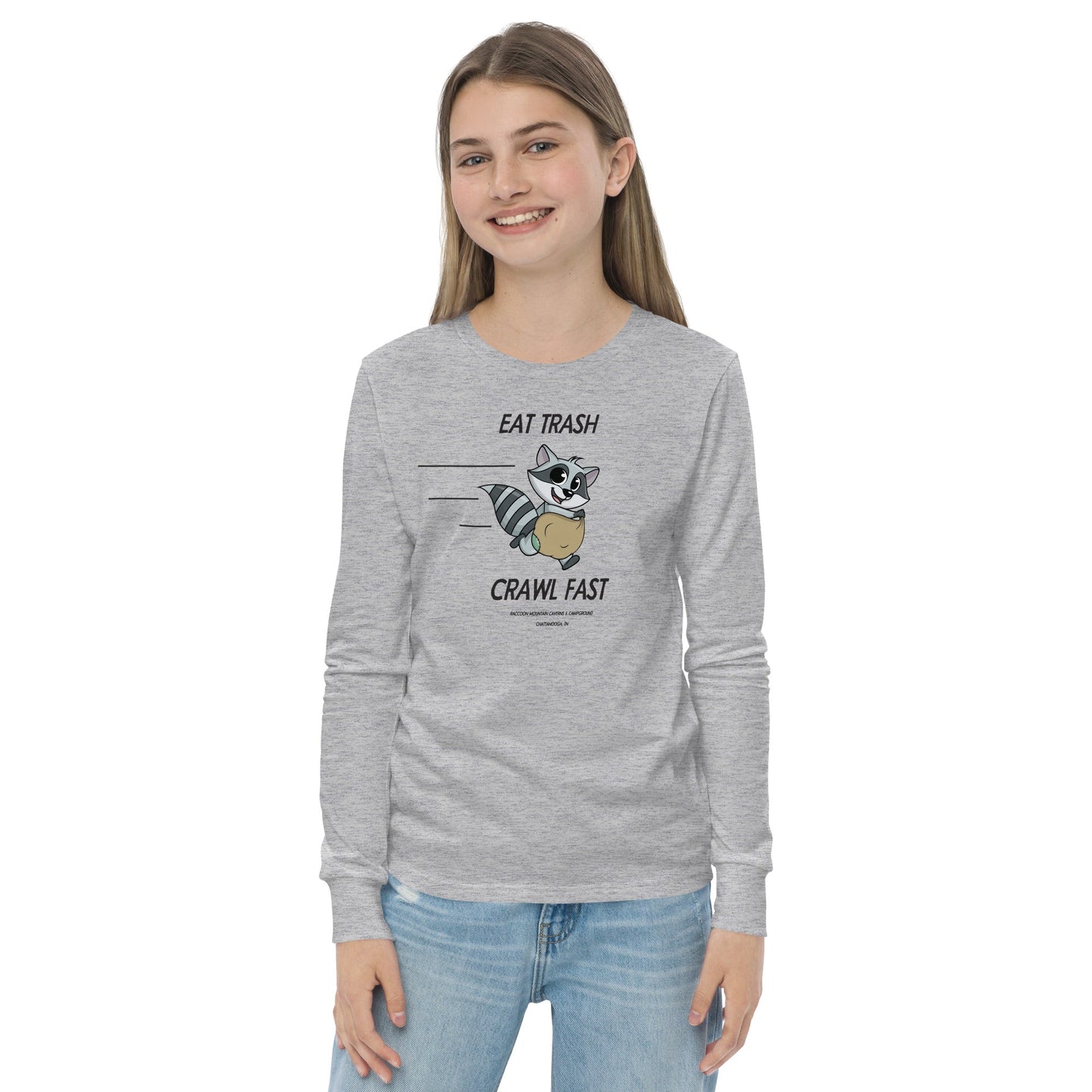 Eat Trash Crawl Fast Raccoon Mountain Youth Long Sleeve T-Shirt